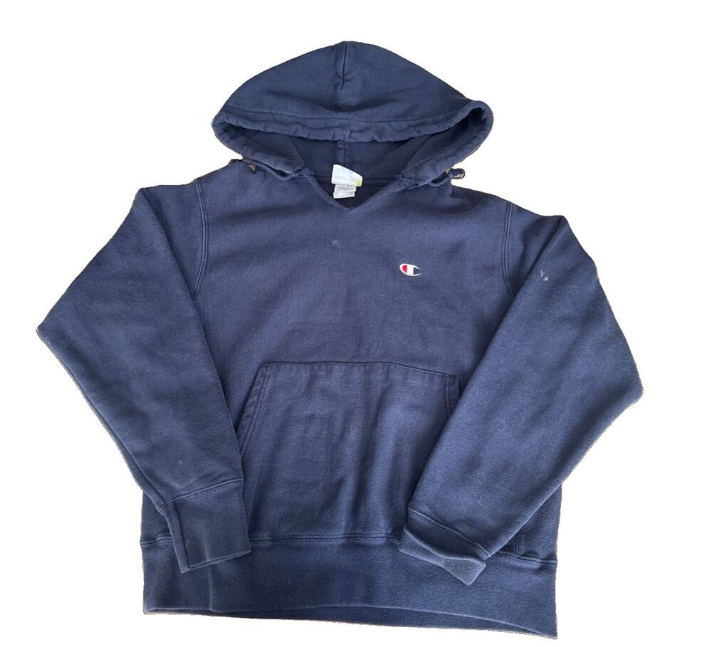 VTG Champion Reverse Weave Long Sleeve Pull Over Hoodie Men’s MEDIUM Navy Blue